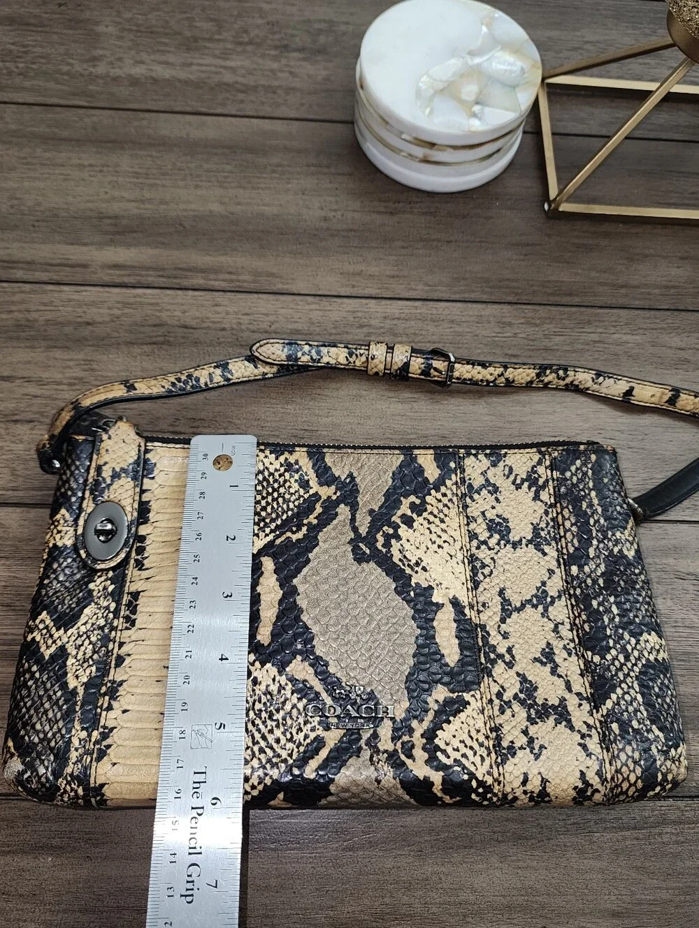 Coach Leather Clutch Crossbody - Black & Tan